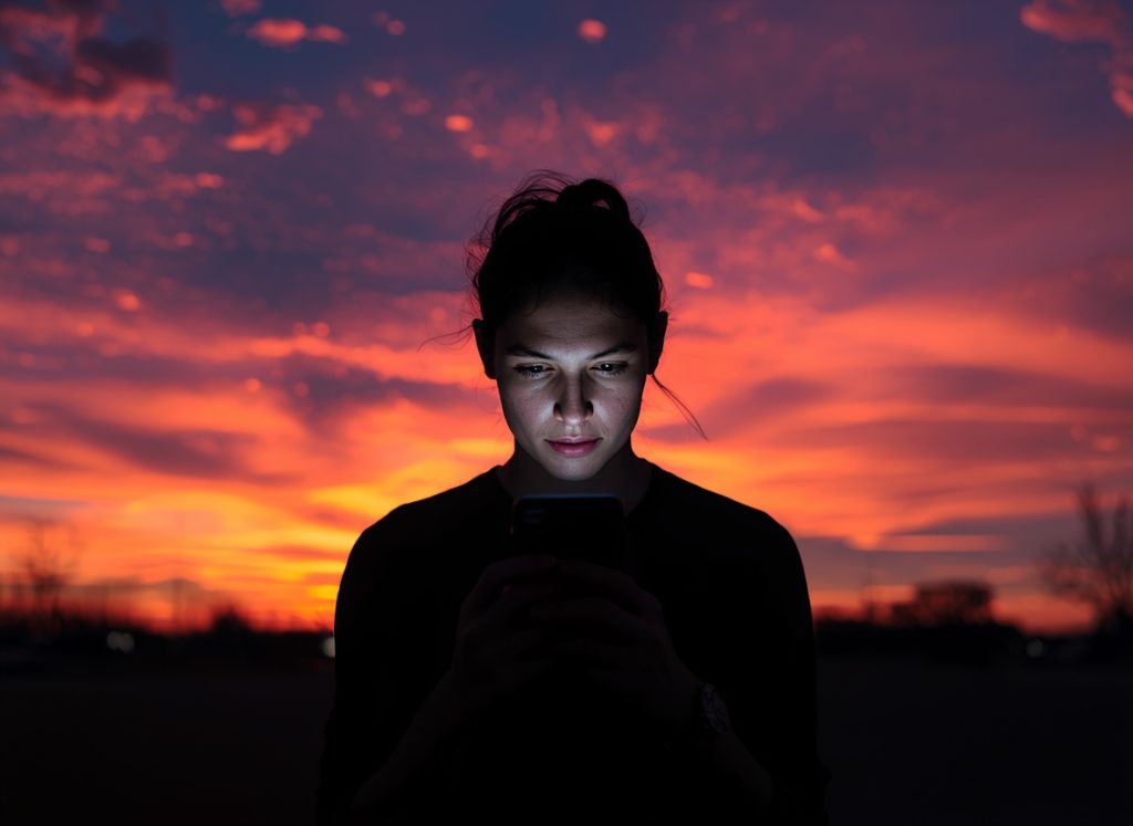 person staring at phone